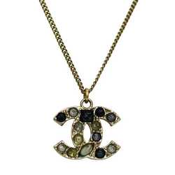 Chanel necklace gold navy blue coco mark GP rhinestone 07 A CHANEL ladies