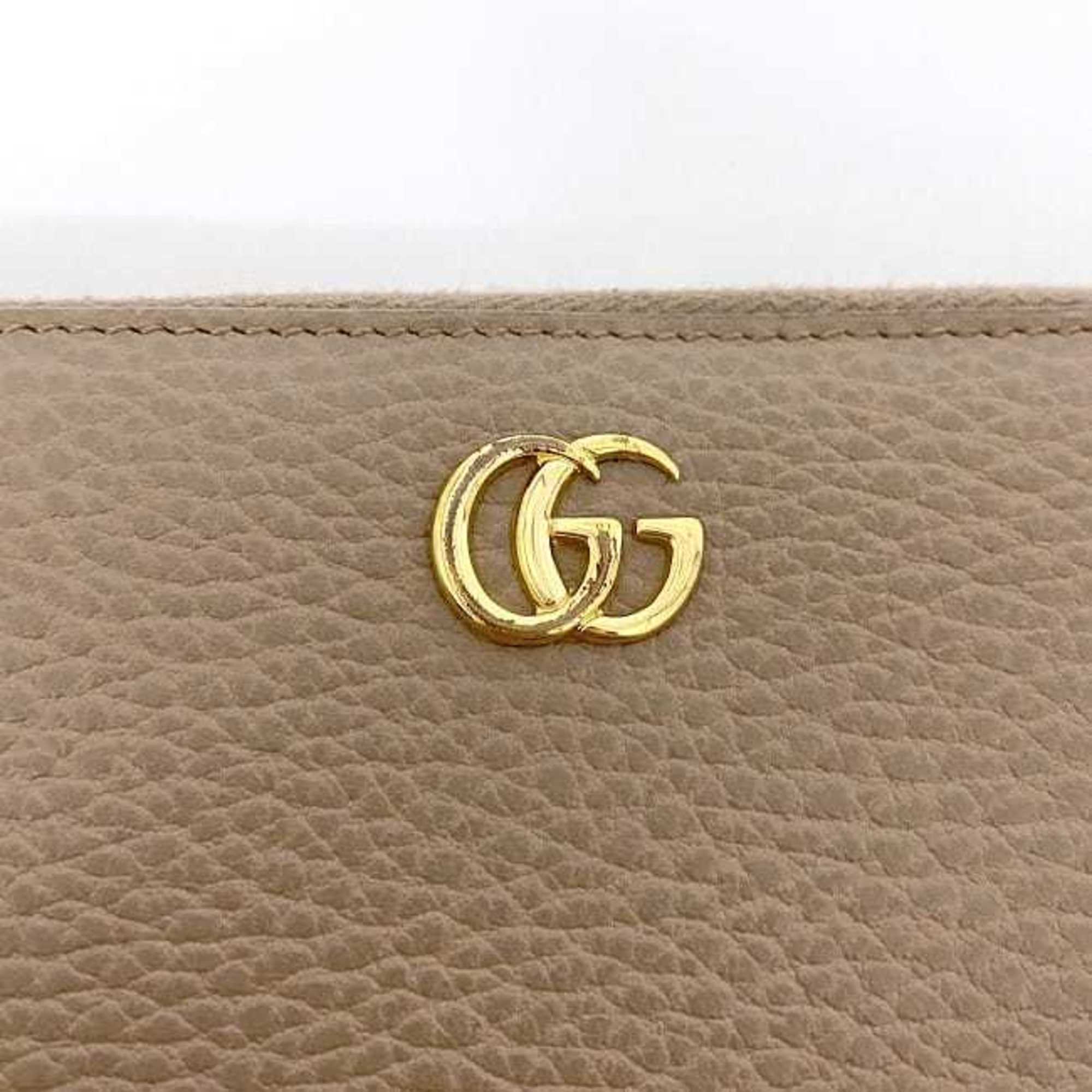 Gucci Round Long Wallet Pink Beige Gold Marmont 456117 Leather GUCCI GG Women's