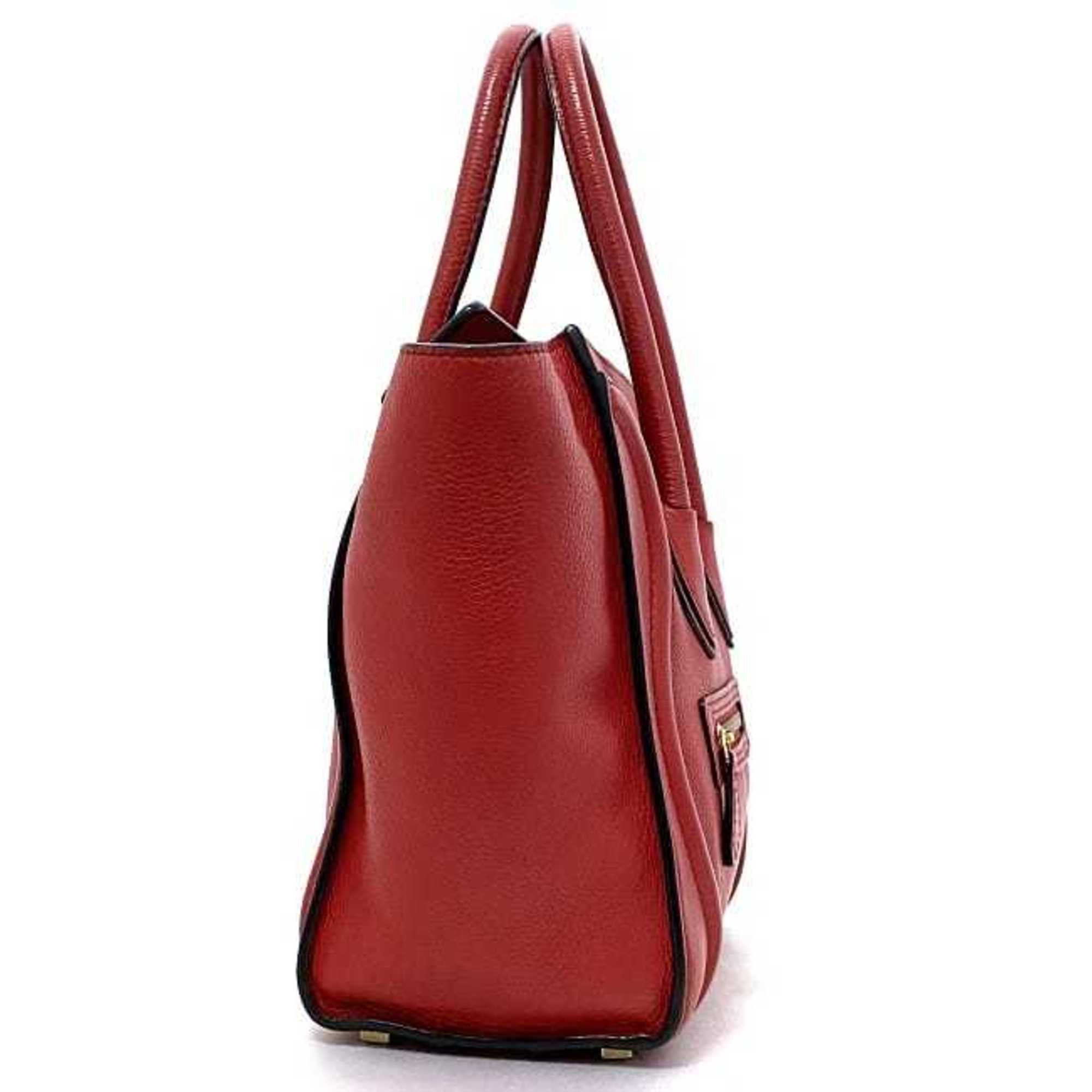 Celine Tote Bag Luggage Micro Shopper Red 167793 Leather CELINE Handbag Ladies