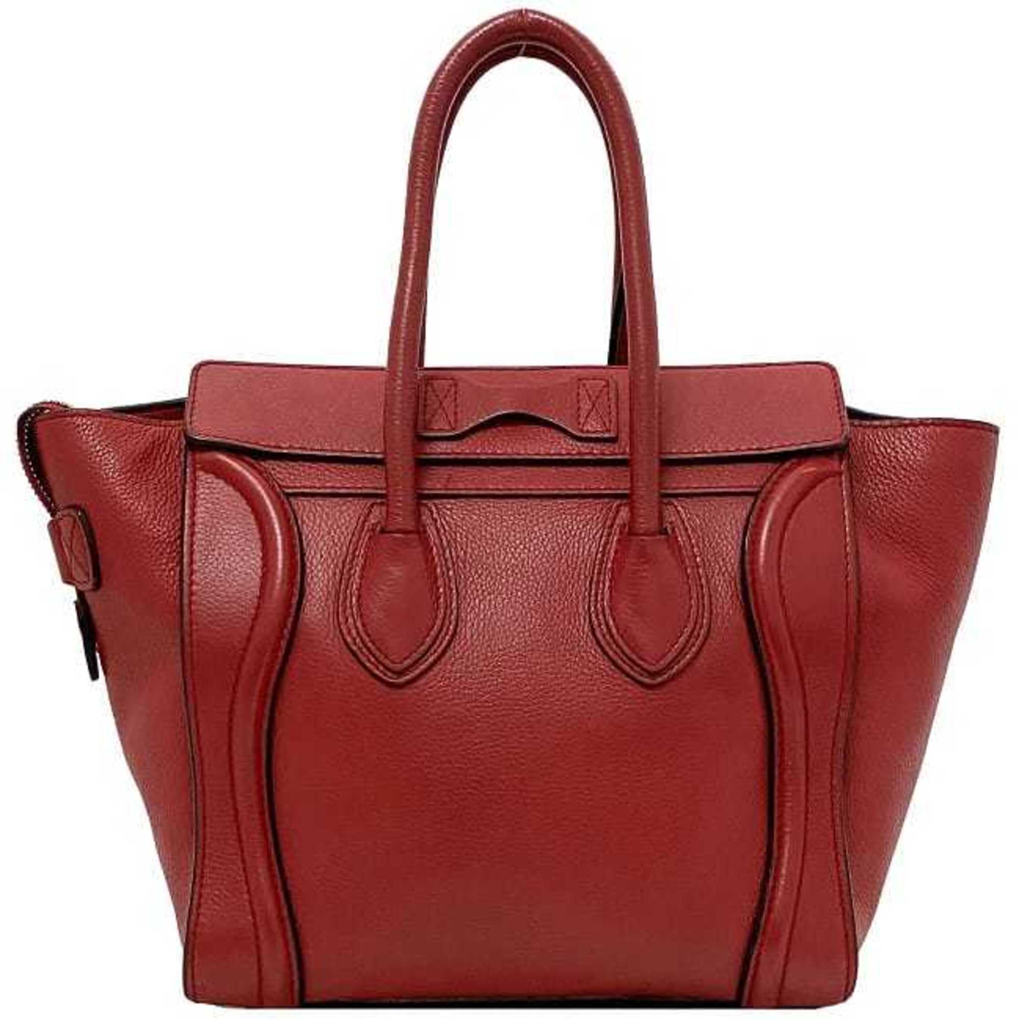 Celine Tote Bag Luggage Micro Shopper Red 167793 Leather CELINE Handbag Ladies