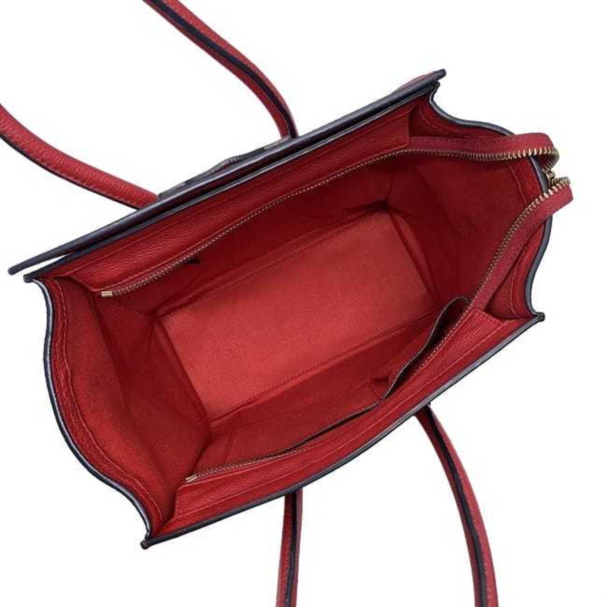 Celine Tote Bag Luggage Micro Shopper Red 167793 Leather CELINE Handbag Ladies