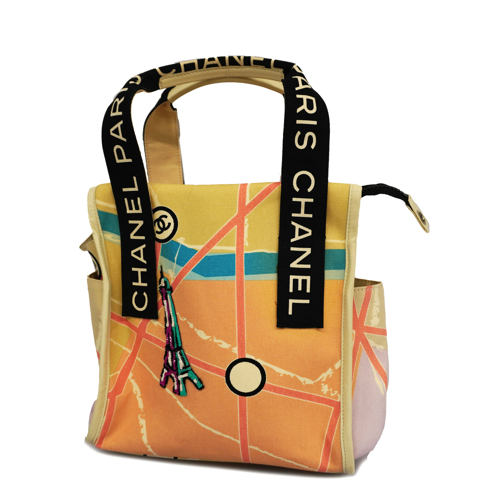 Auth Chanel Tote Bag Cruise Line Paris Map Canvas Tote Bag Beige