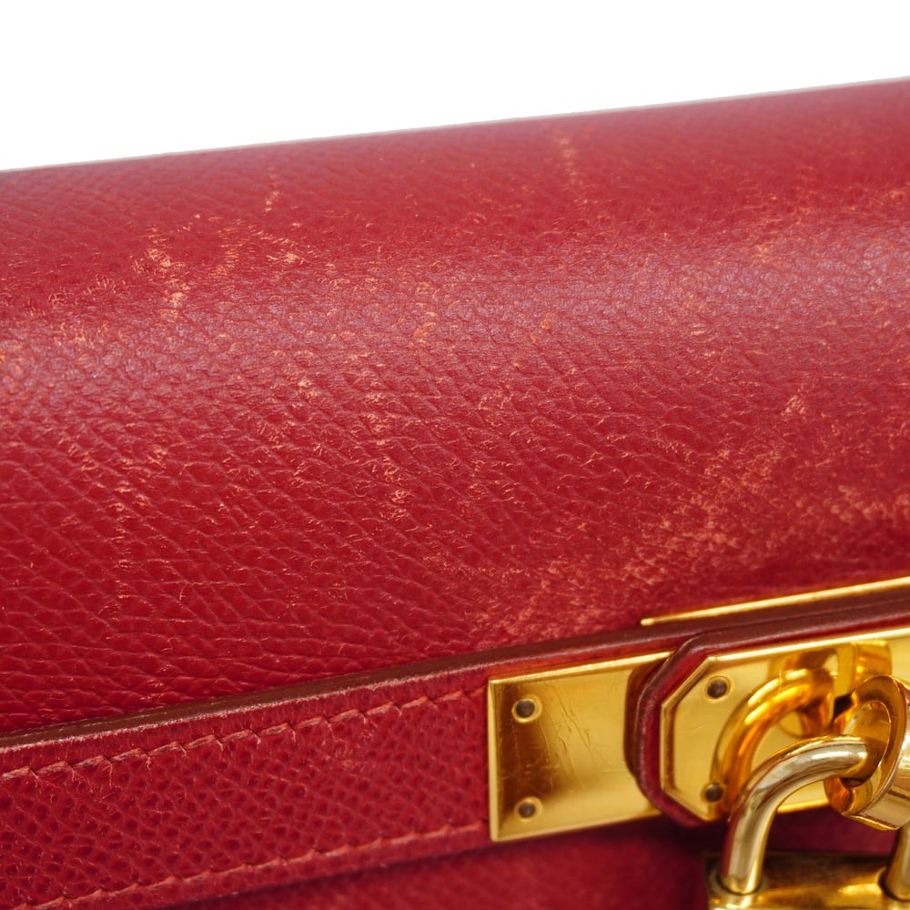 Hermes Kelly Handbag Rouge Vif Courchevel with Gold Hardware 32 Red