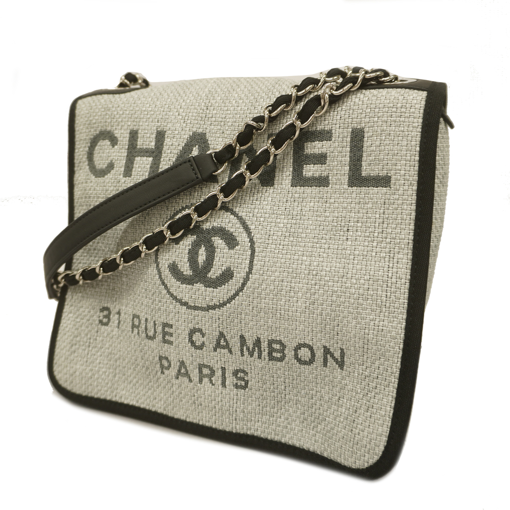 Auth Chanel Deauville Shoulder Bag Women's Straw Black,Gray