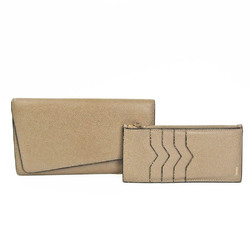 Valextra Men,Women Leather Long Wallet (bi-fold) Gray Beige