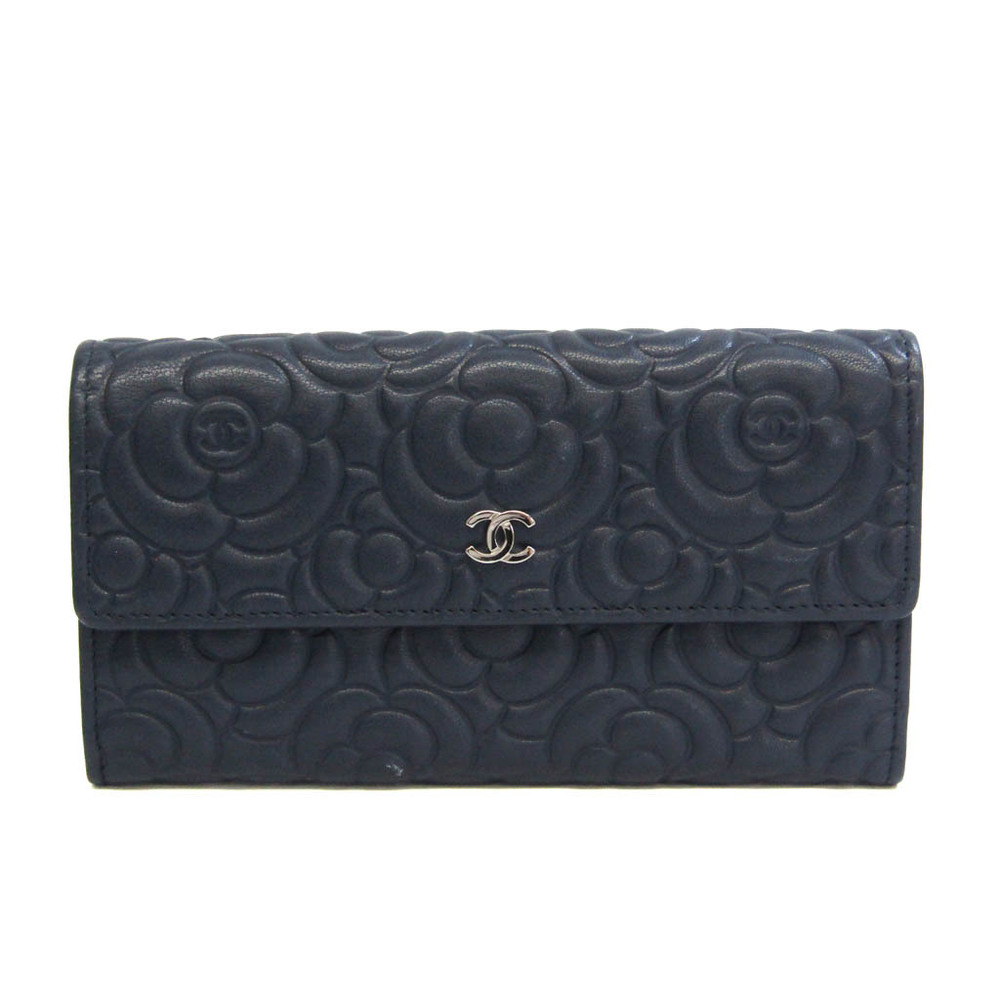 Chanel Camellia Coco Mark Women's Leather Long Wallet (bi-fold