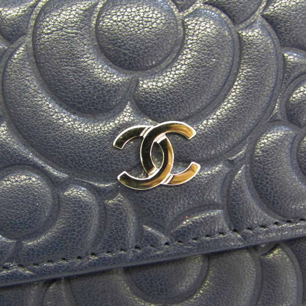 Chanel Camellia Coco Mark Women's Leather Long Wallet (bi-fold