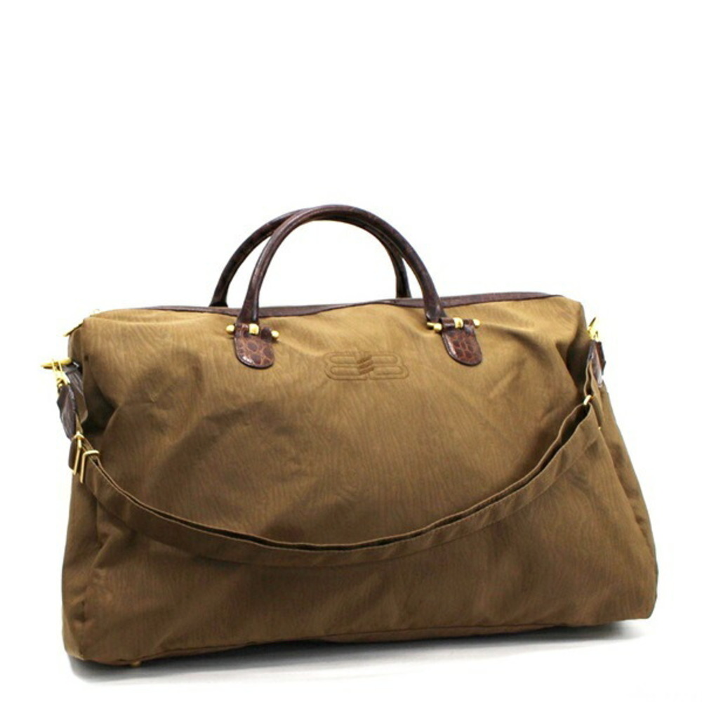 BALENCIAGA Boston Bag Handbag Nylon Brown Excellent