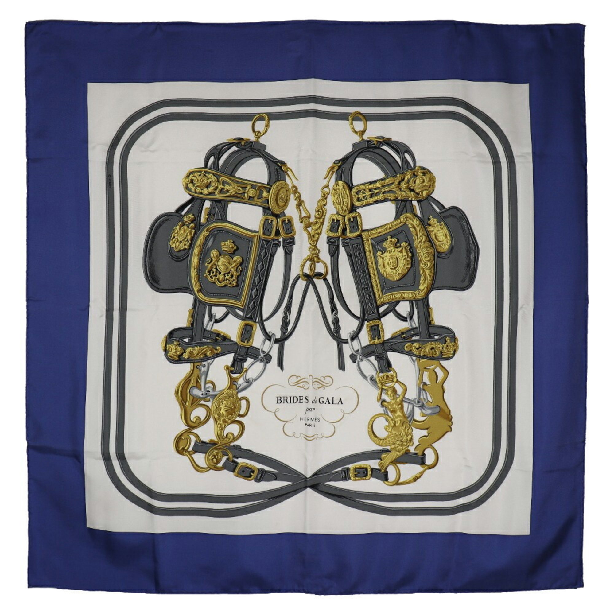 HERMES Hermes Carre 90 Scarf BRIDES de GALA Ceremony Horse Bridle Silk Blue Ladies