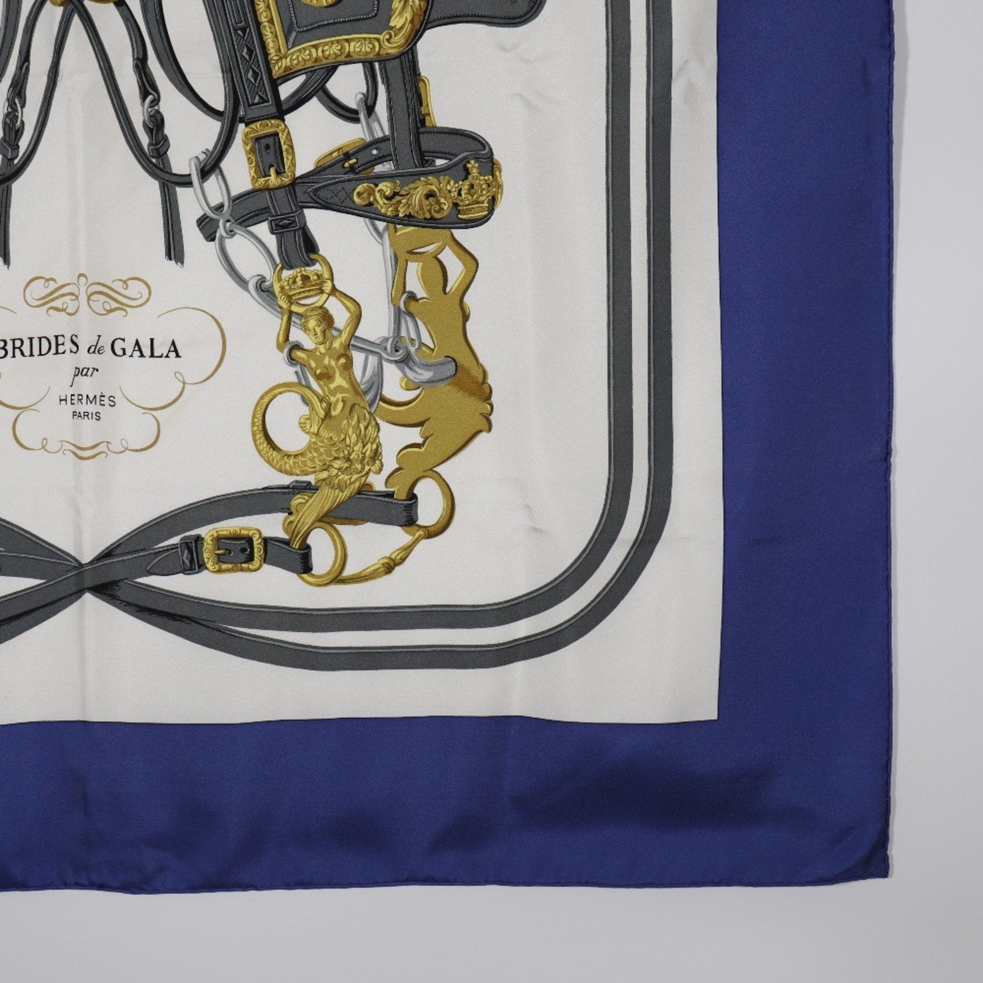 HERMES Hermes Carre 90 Scarf BRIDES de GALA Ceremony Horse Bridle Silk Blue Ladies