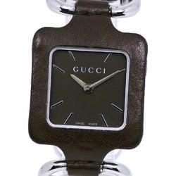 GUCCI Gucci Square Face Watch YA130.5 Stainless Steel x Leather Silver Quartz Analog Display Men's Brown Dial