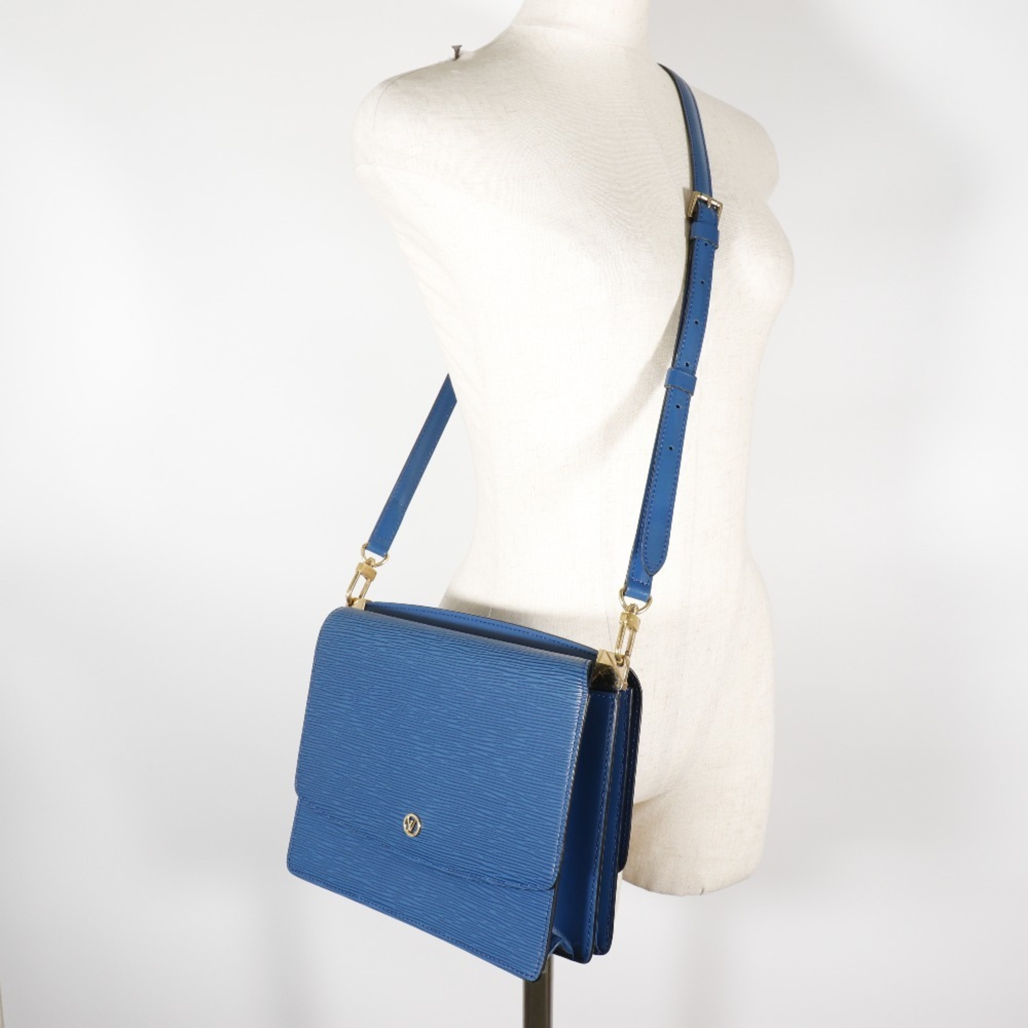 LOUIS VUITTON Louis Vuitton Grenelle Shoulder Bag W Hook Epi Leather Blue MI1913 Women's