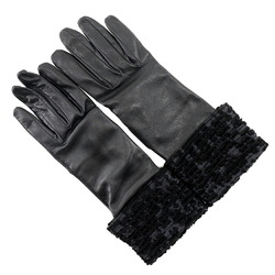 HERMES Hermes glove gloves lambskin x satin black ladies