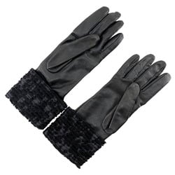 HERMES Hermes glove gloves lambskin x satin black ladies