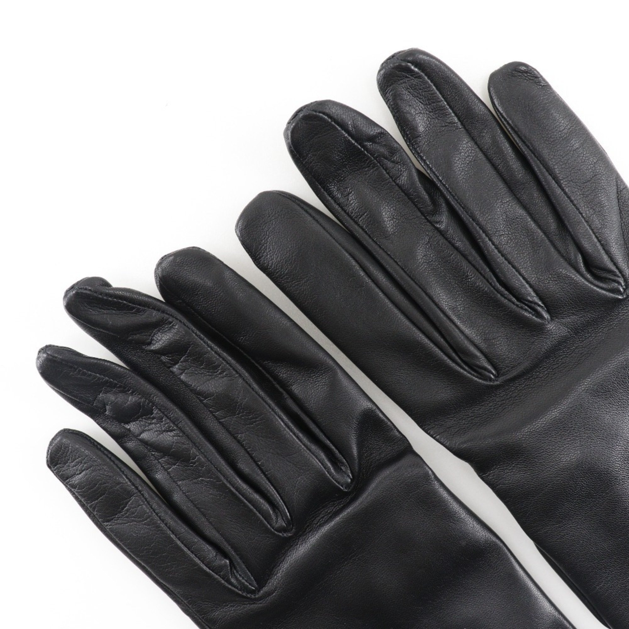 HERMES Hermes glove gloves lambskin x satin black ladies