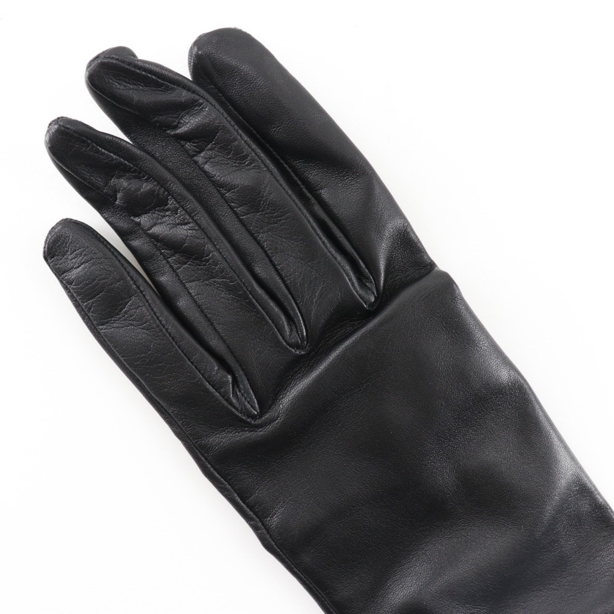 HERMES Hermes glove gloves lambskin x satin black ladies