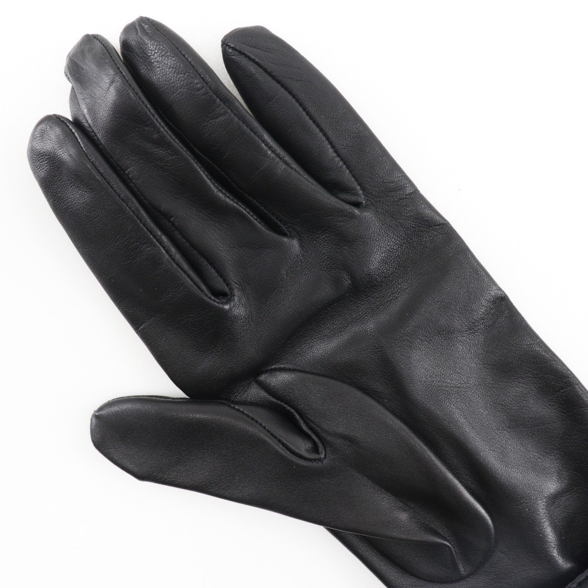 HERMES Hermes glove gloves lambskin x satin black ladies