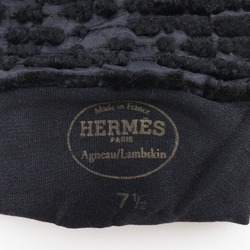 HERMES Hermes glove gloves lambskin x satin black ladies