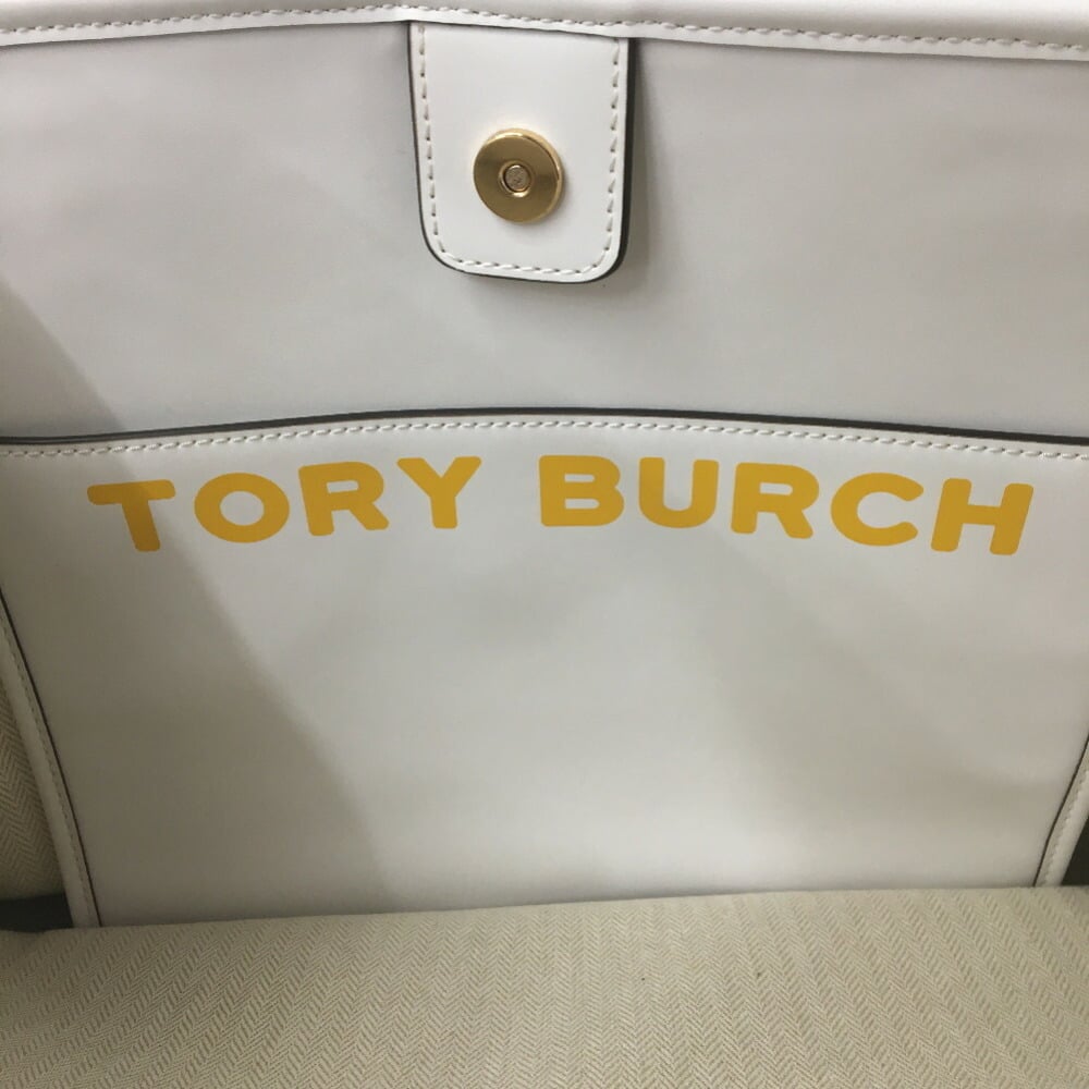 Tory Burch Tote Bag Daisy Flower 62013 PVC Coated Canvas Leather White  Ladies