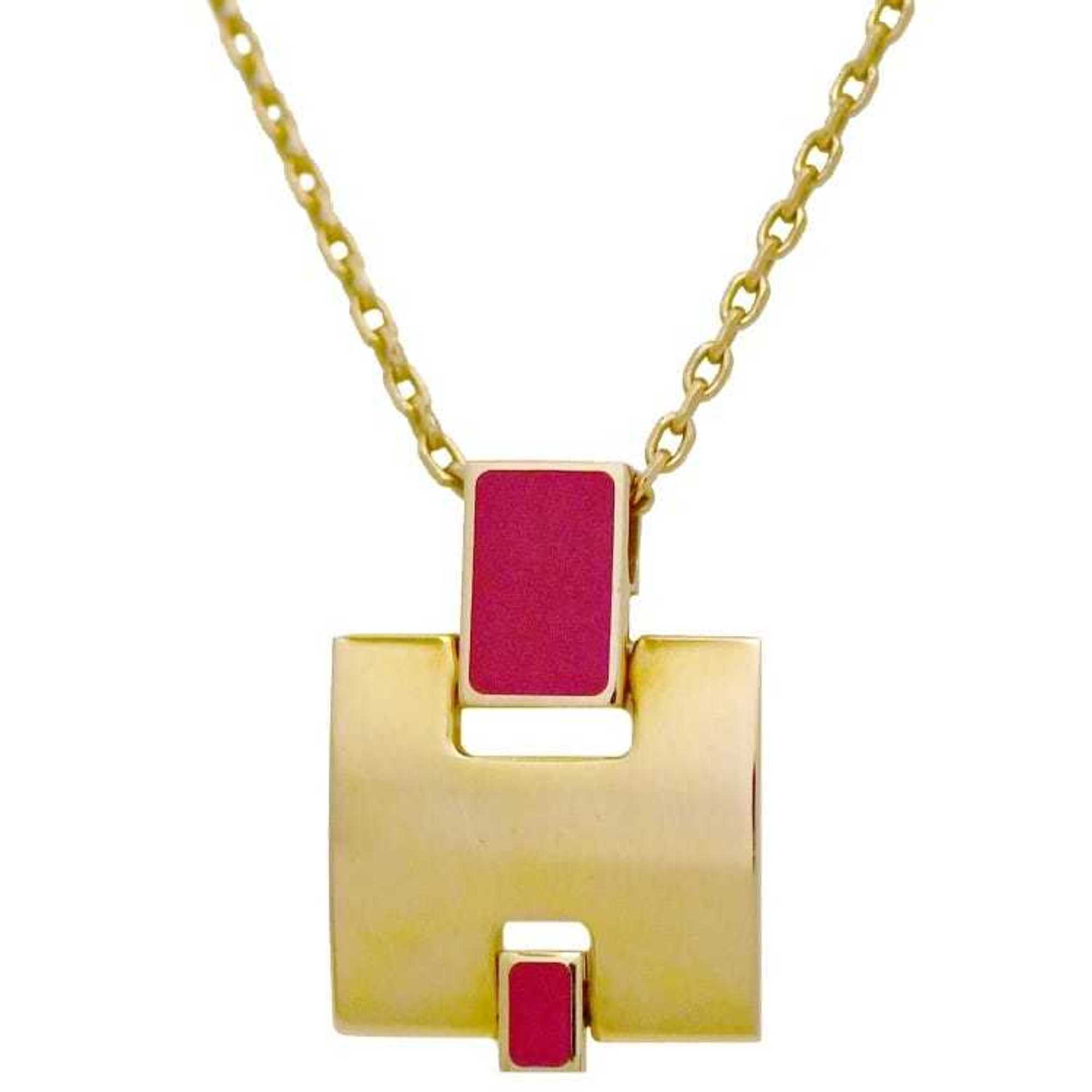 Hermes Necklace Irene Gold Pink H146201 GP HERMES Pendant Top H Women's 45cm 50cm