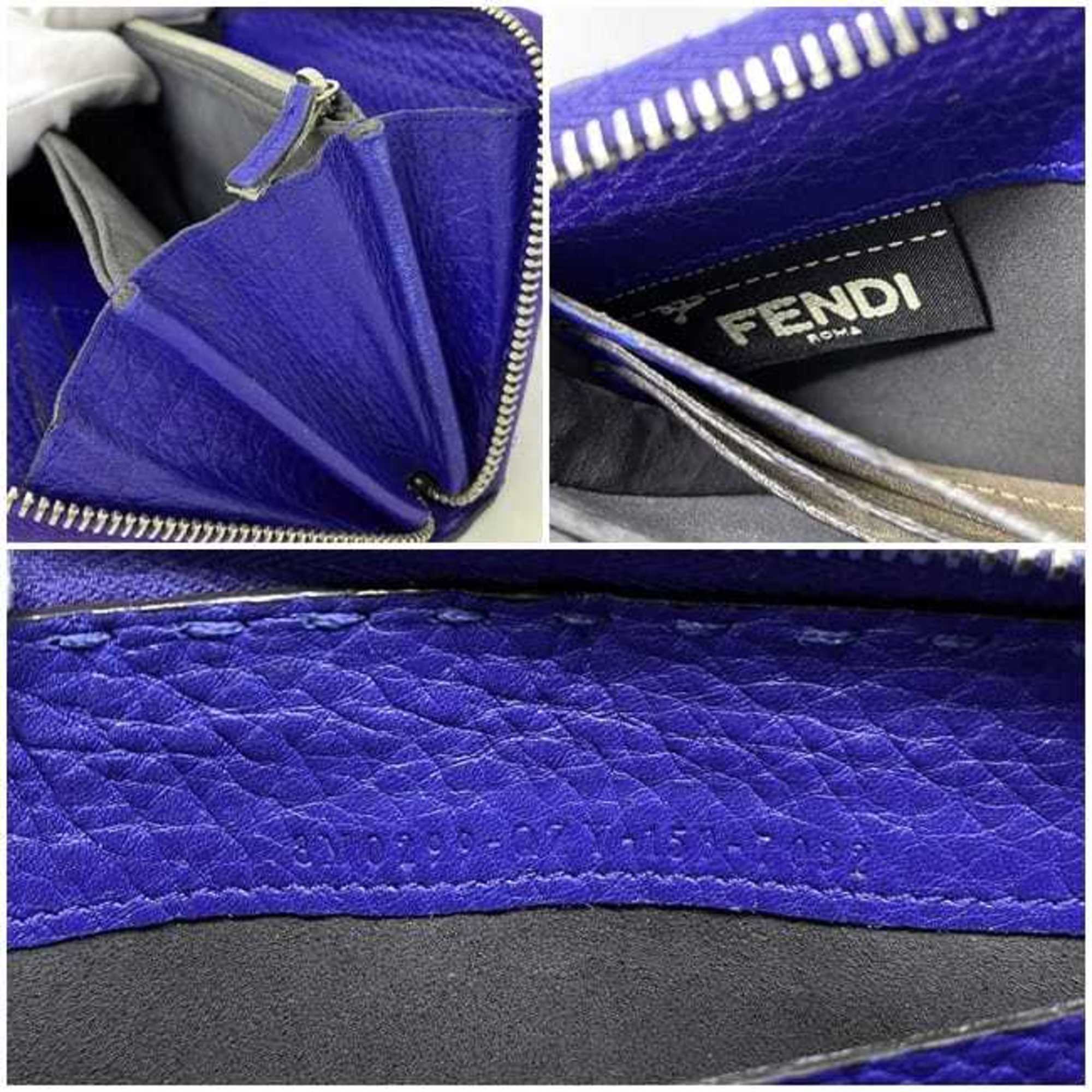 Fendi Round Long Wallet Blue Selleria Leather FENDI