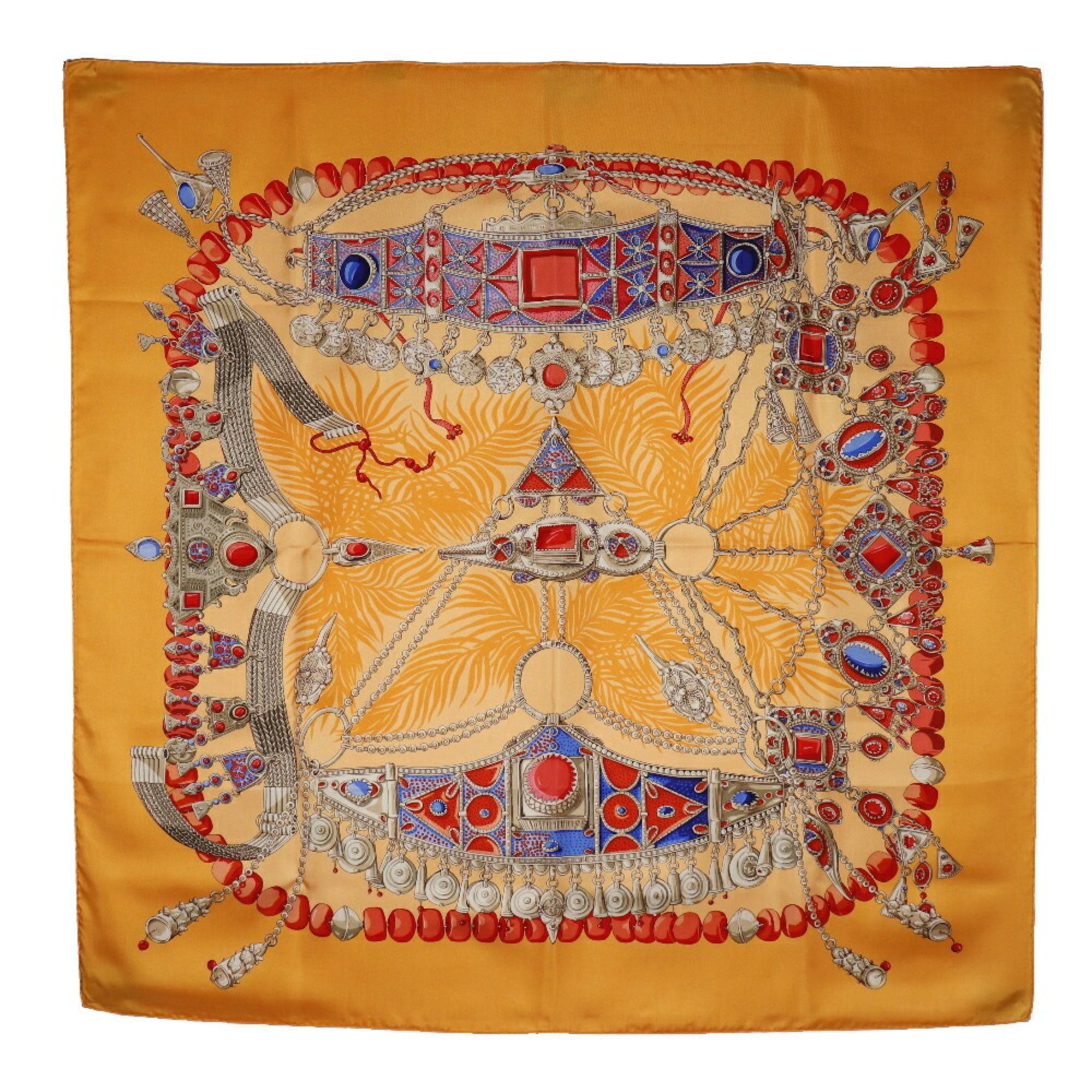 HERMES Hermes Carre 90 Scarf TERRES PRECIEUSES Silk Orange Women's