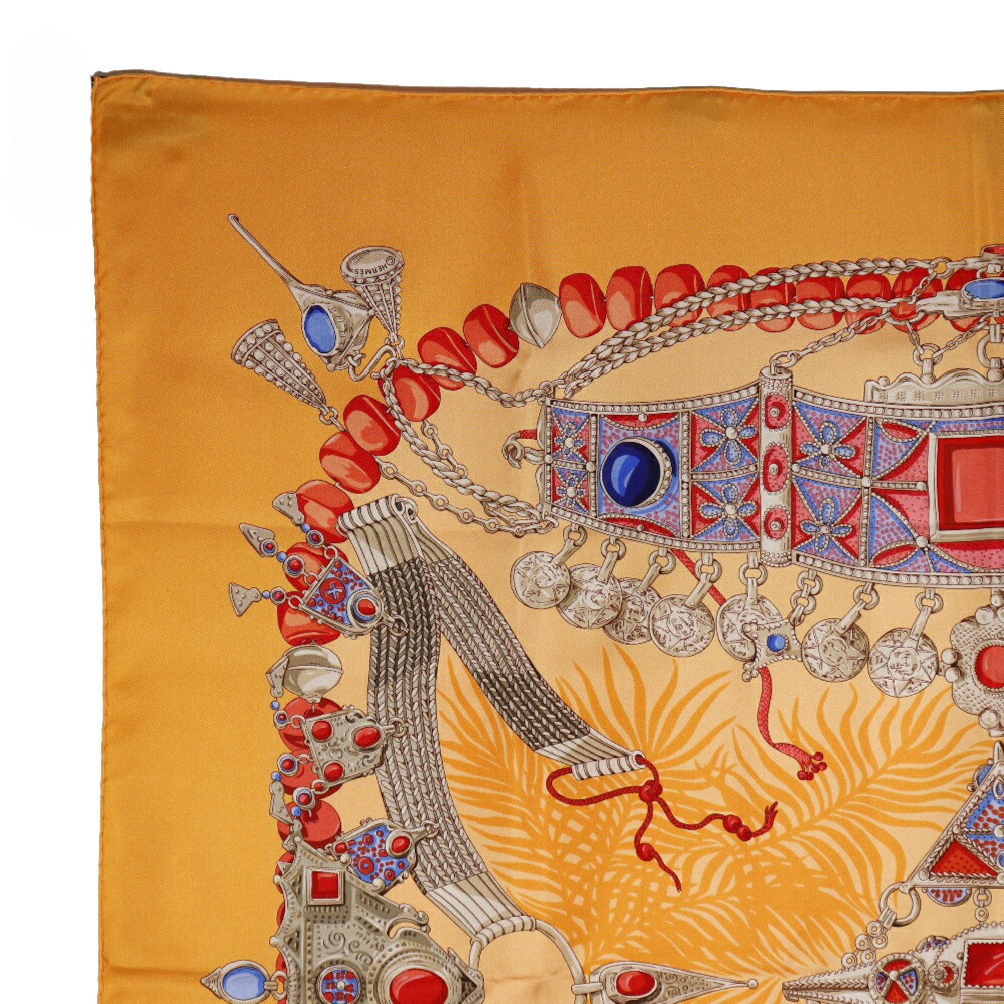 HERMES Hermes Carre 90 Scarf TERRES PRECIEUSES Silk Orange Women's