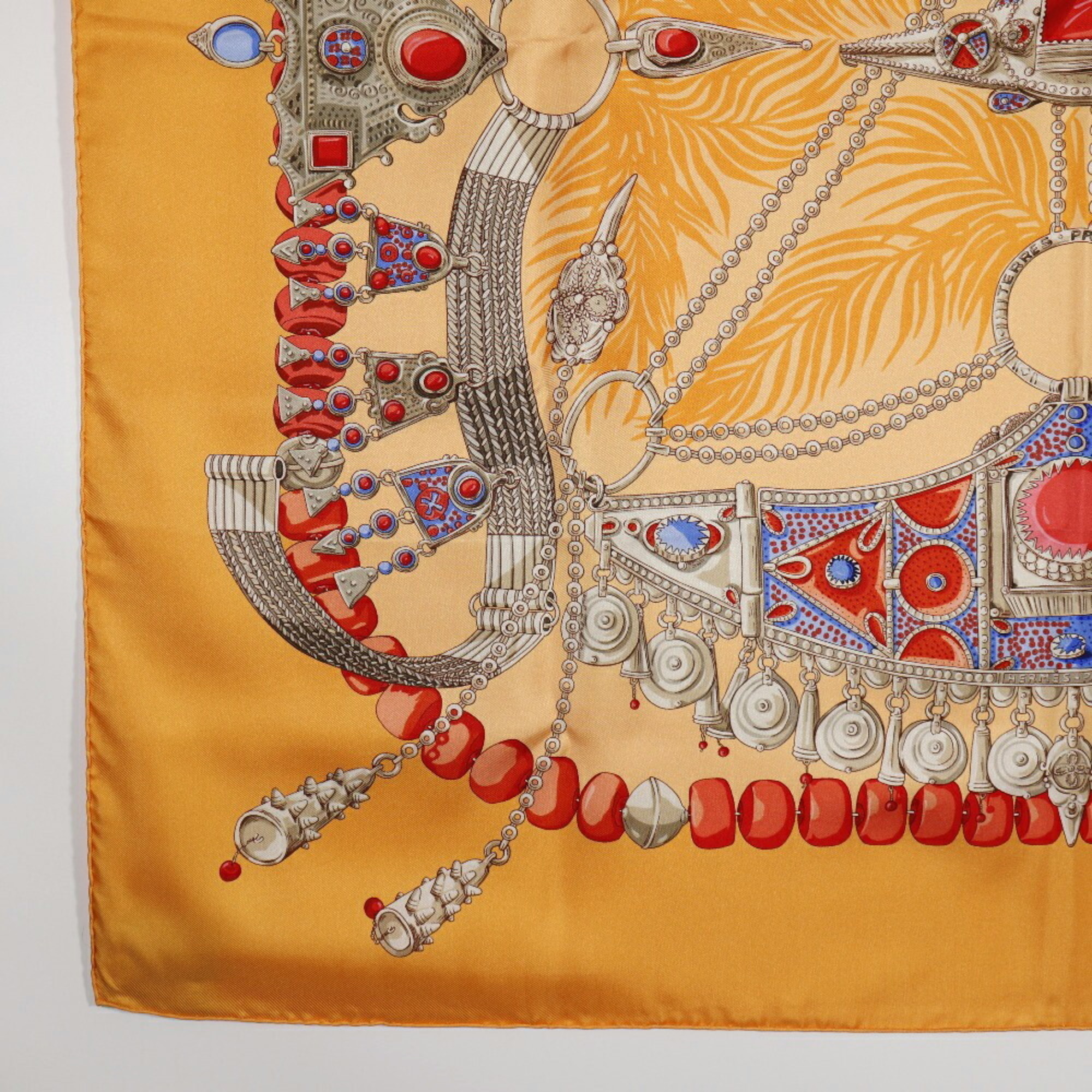 HERMES Hermes Carre 90 Scarf TERRES PRECIEUSES Silk Orange Women's