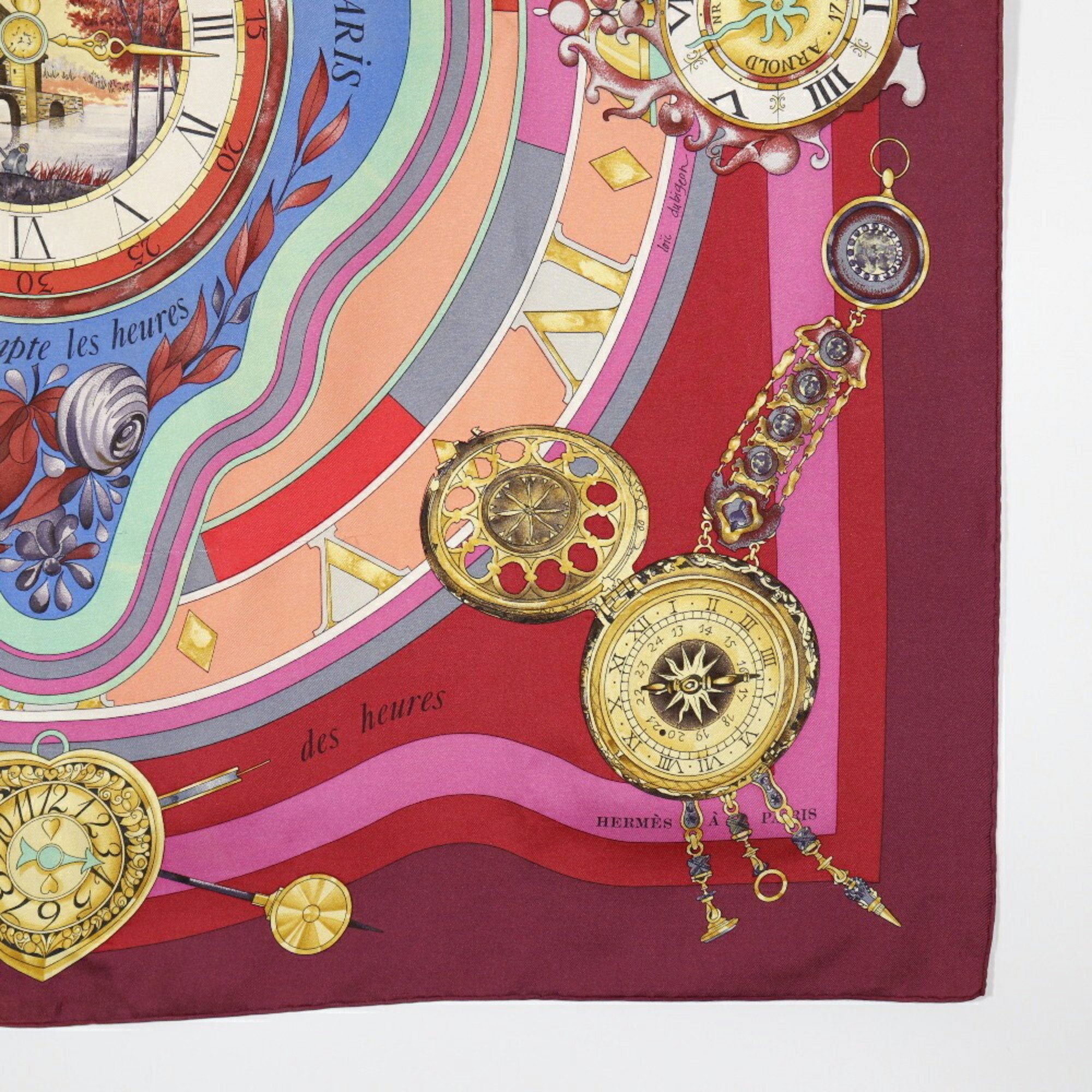 HERMES Hermes Carre 90 scarf parmi les fleurs je compte heures time spent in flowers silk red ladies