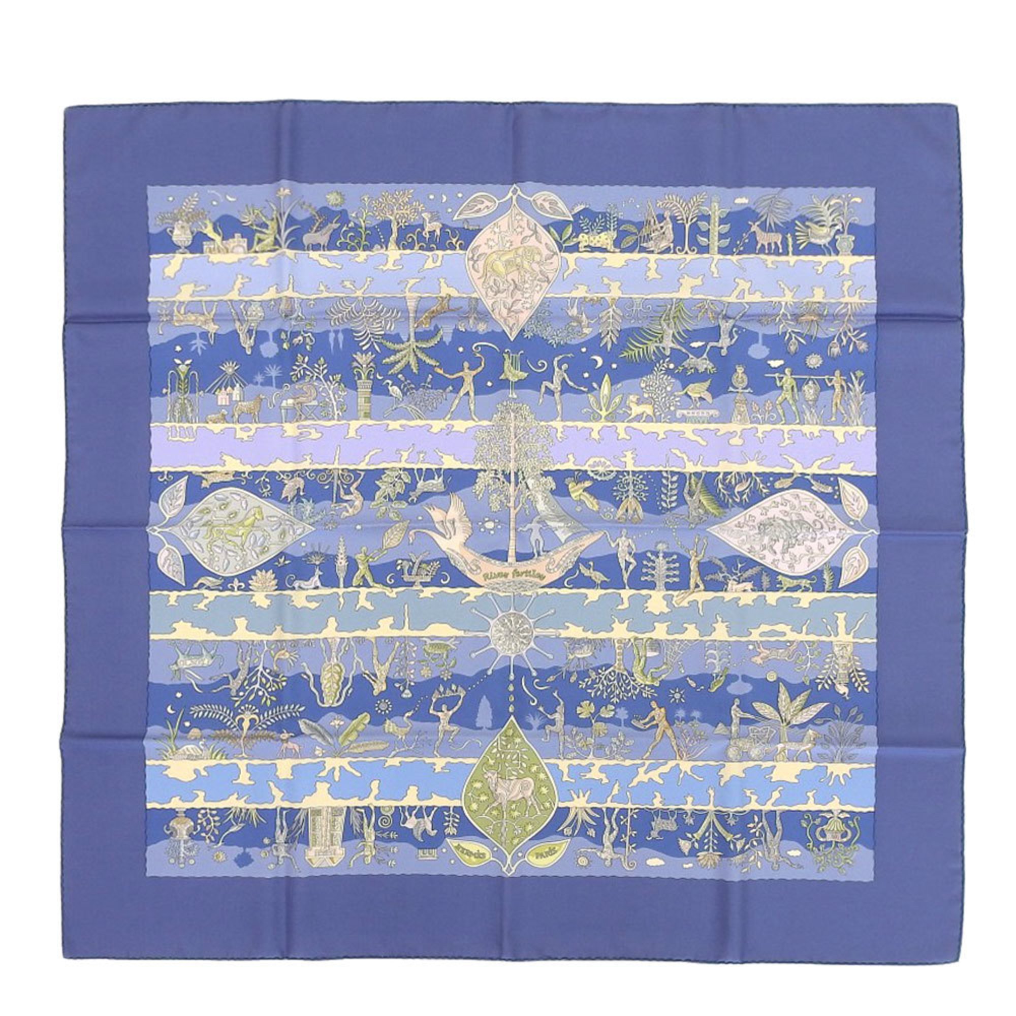 HERMES Hermes Carre 90 scarf River fertiles fertile river silk blue ladies