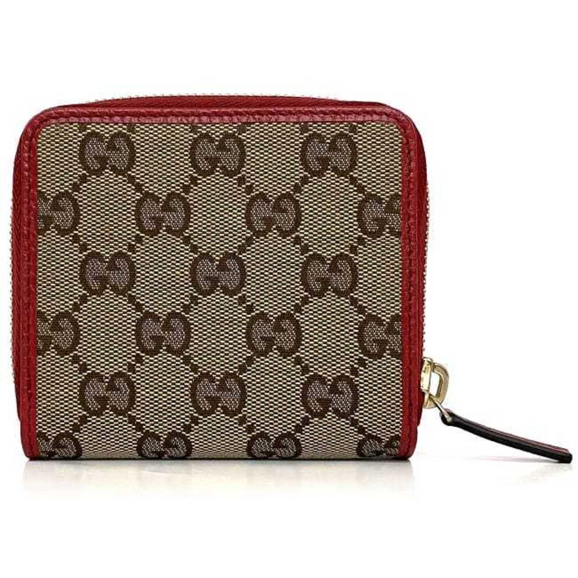 Gucci Folio Wallet Beige Red GG 346056 Canvas Leather GUCCI Round Women's