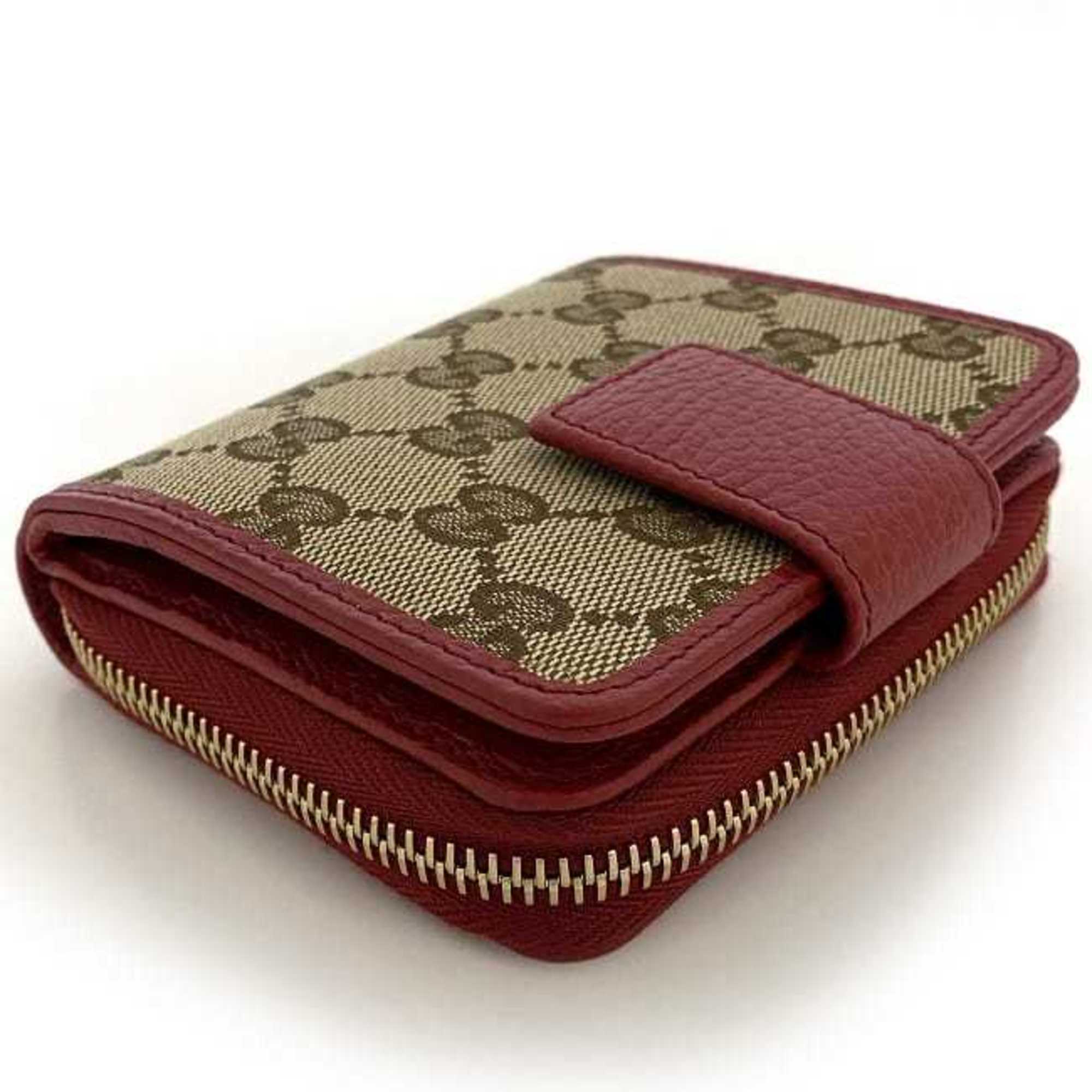 Gucci Folio Wallet Beige Red GG 346056 Canvas Leather GUCCI Round Women's