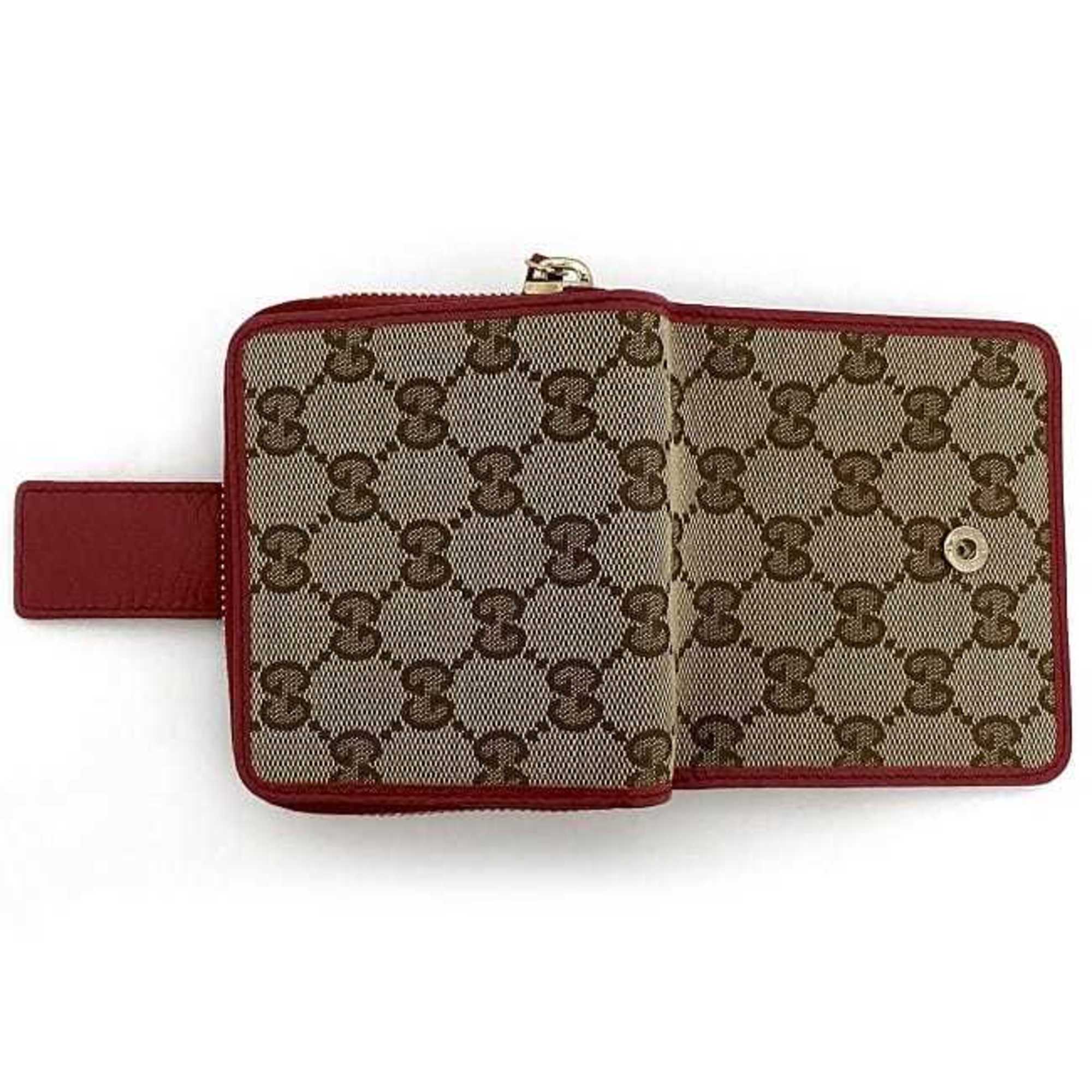 Gucci Folio Wallet Beige Red GG 346056 Canvas Leather GUCCI Round Women's