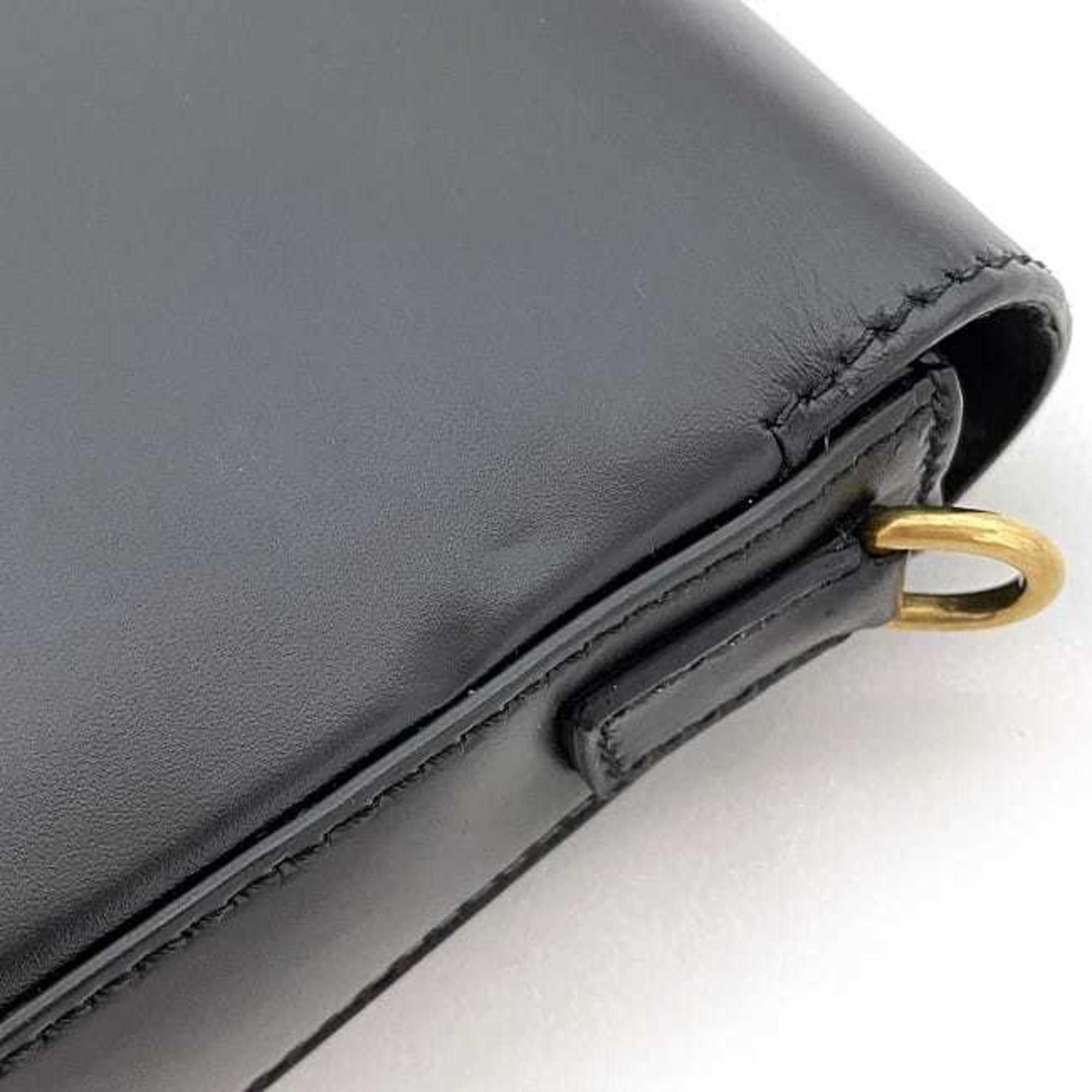 Christian Dior Clutch Bag Black Gold J'ADIOR Leather Handbag Flap Strap