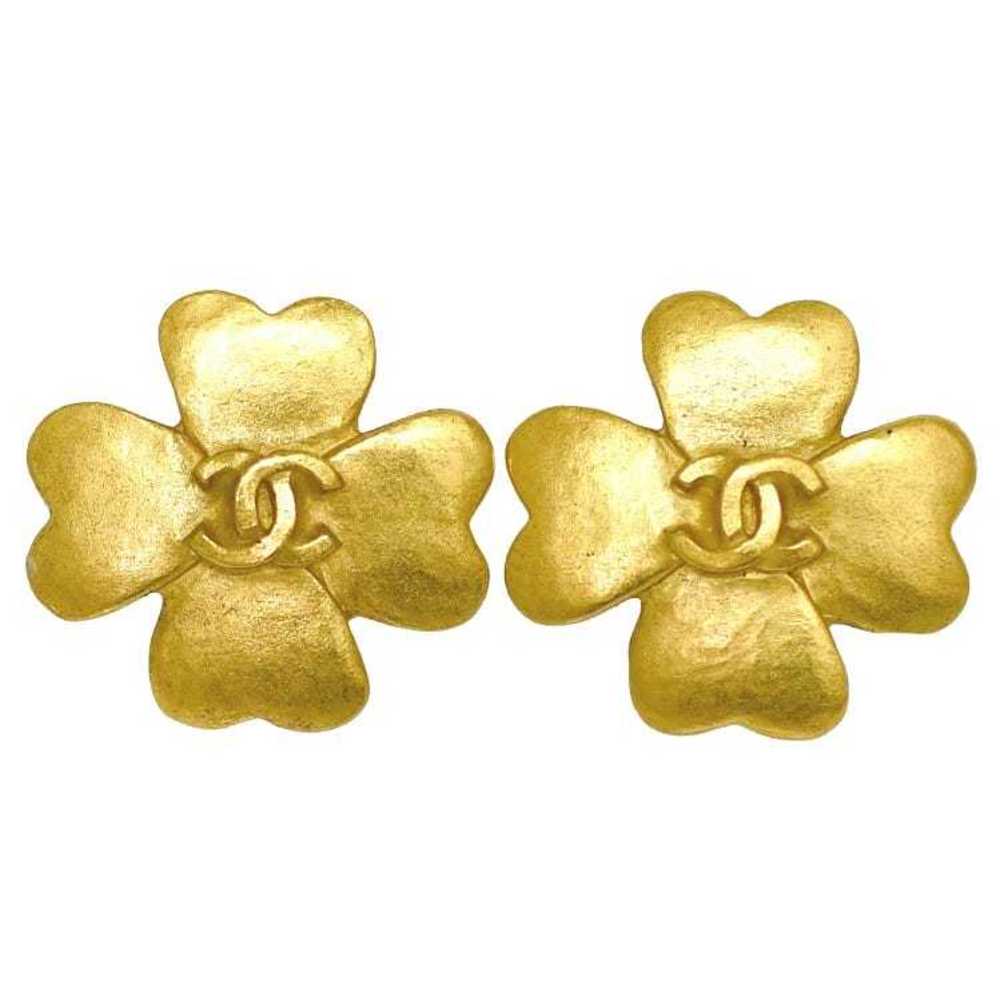 Chanel Earrings Gold GP 95 P CHANEL Clover Motif Coco Mark Four Leaf  Women's