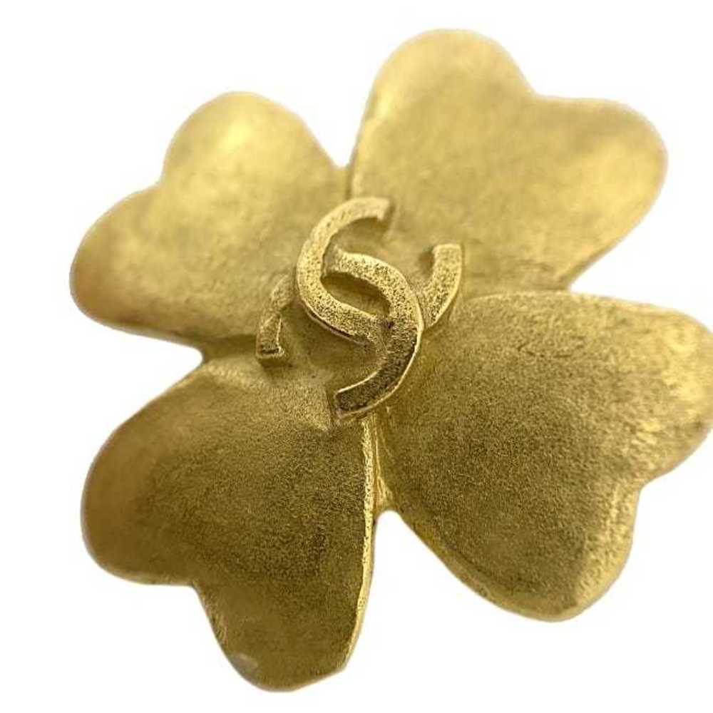 Chanel Earrings Gold GP 95 P CHANEL Clover Motif Coco Mark Four