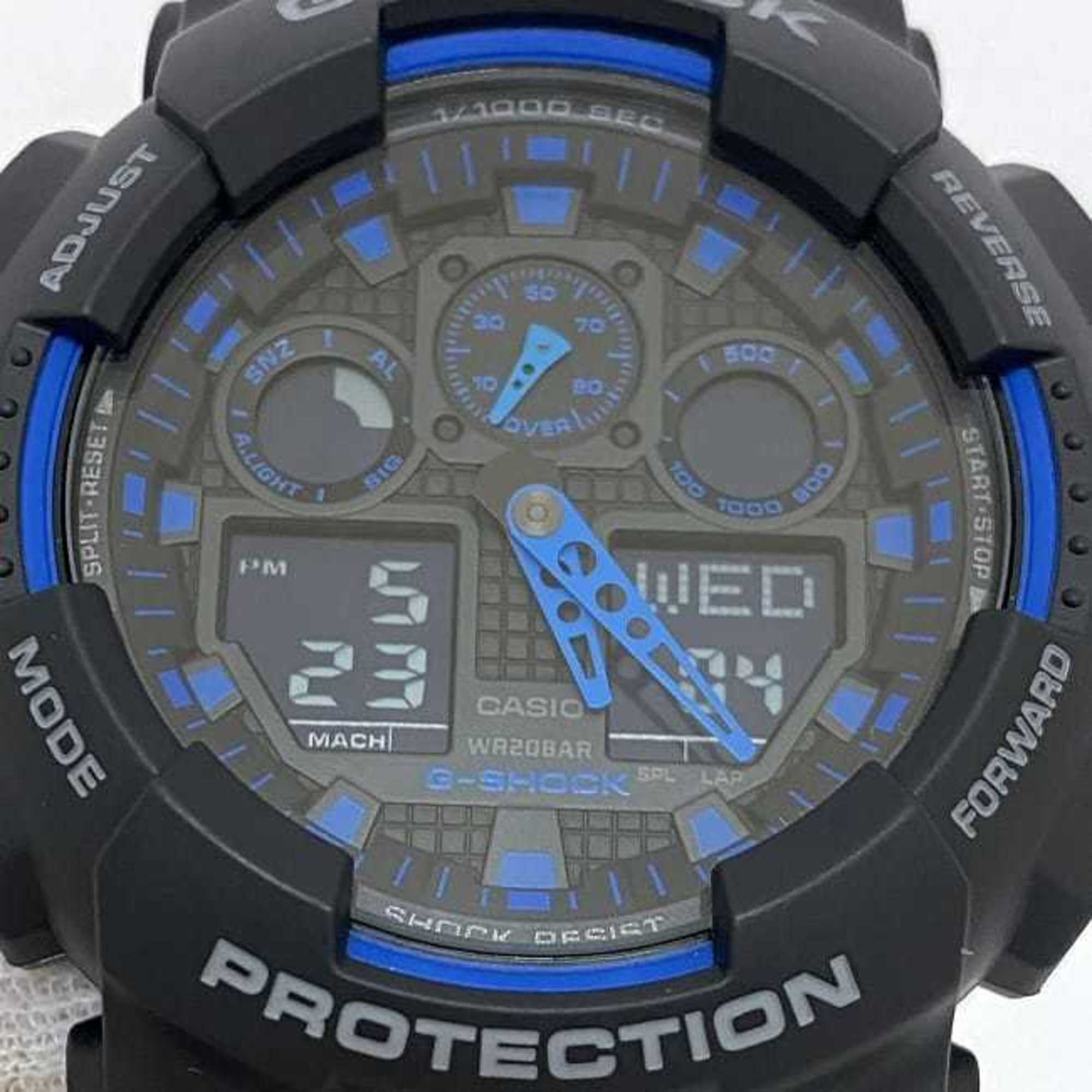 Casio watch G-Shock black blue GA-100-1A2DR men's rubber SS quartz CASIO Chrono Digiana battery type G-shock digital analog