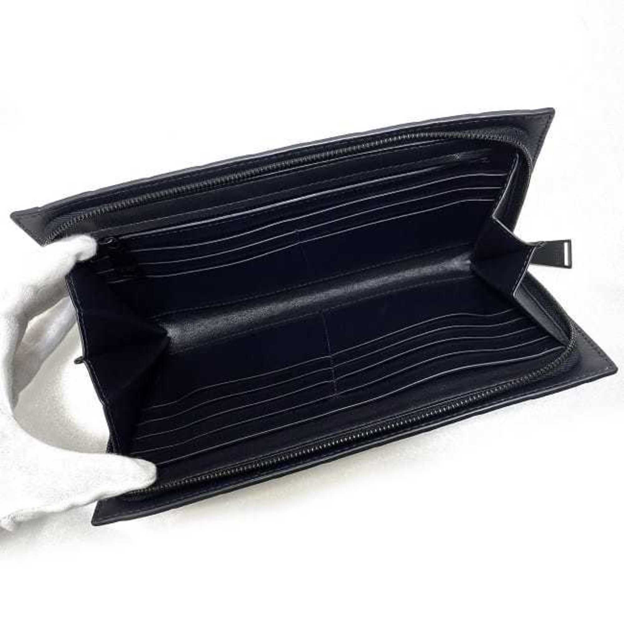 Bottega Veneta round long wallet black matte metal fittings intrecciato leather BOTTEGA VENETA men's 1