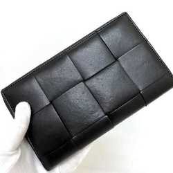 Bottega Veneta Round Long Wallet Black Silver Maxi Intre 651368 Leather BOTTEGA VENETA