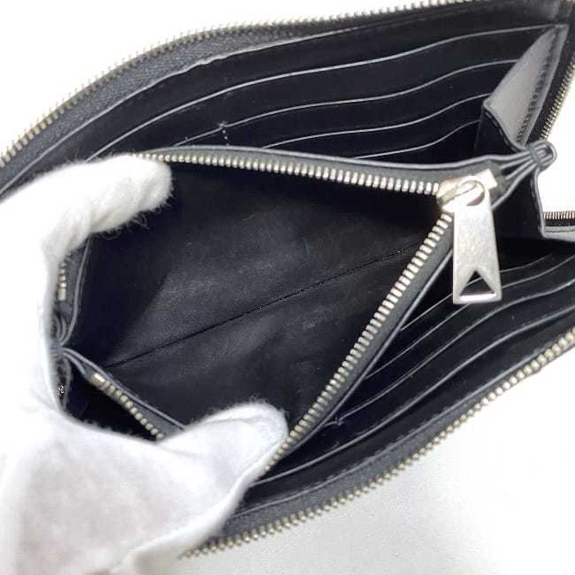 Bottega Veneta Round Long Wallet Black Silver Maxi Intre 651368 Leather BOTTEGA VENETA