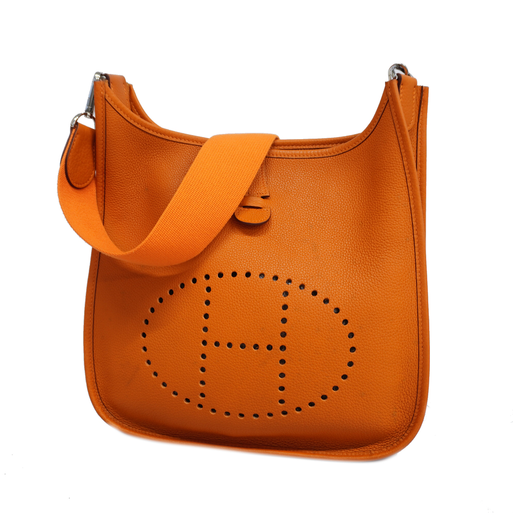Auth Hermes Evelyne1 □K Stamp Taurillon Clemence Leather Shoulder Bag  Orange
