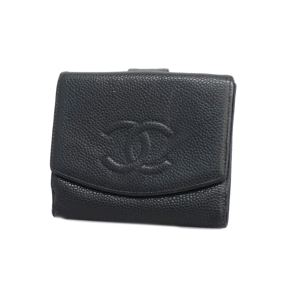 CHANEL Long Bi-Fold Caviar Leather Wallet Black