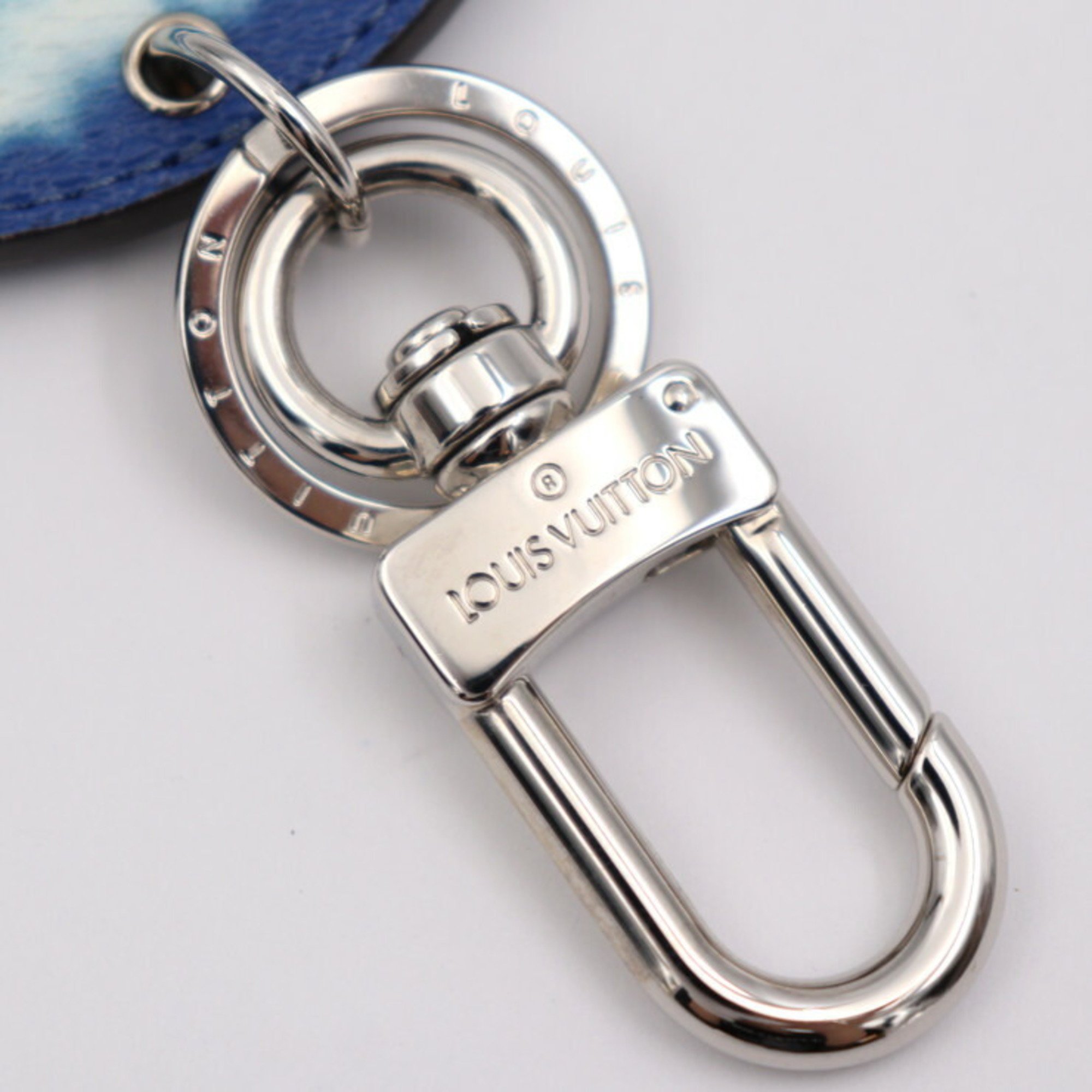 LOUIS VUITTON Louis Vuitton Portocre Illustre Keychain M69272 Leather Blue White Silver Metal Fittings Key Ring Bag Charm