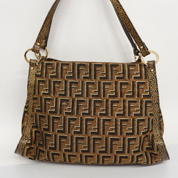 FENDI Vintage Zucca Tote Bag Shoulder Bag Brown Gold Zip 