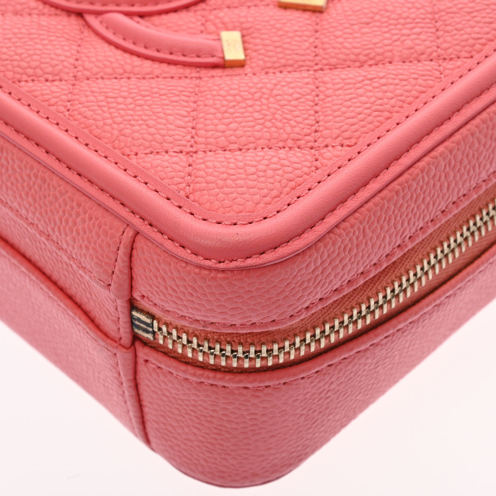 Chanel Caviar Quilted CC North South Filigree Vanity Case Pink