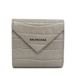 Balenciaga Paper 637450 Women,Men  Embossed Leather Wallet (tri-fold) Gray