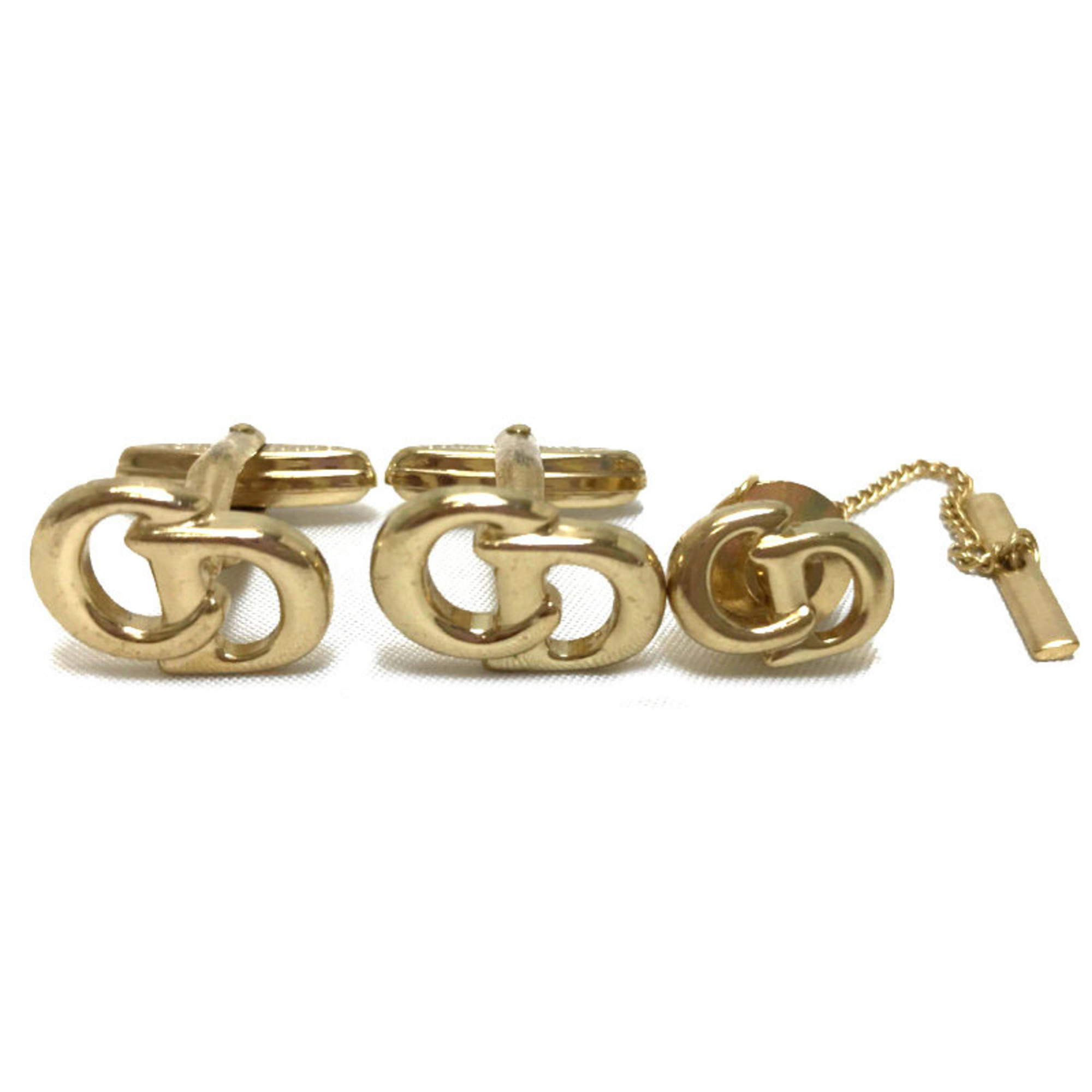 Christian Dior tie tack cuff set gold men