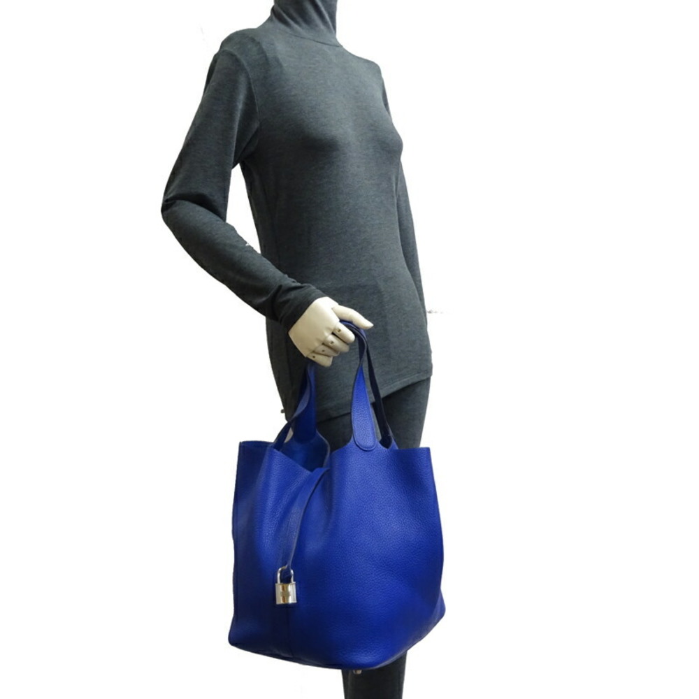 Hermes Picotin Lock GM T Engraved 2015 Ladies Handbag Taurillon Clemence  Blue Electric x (Palladium)