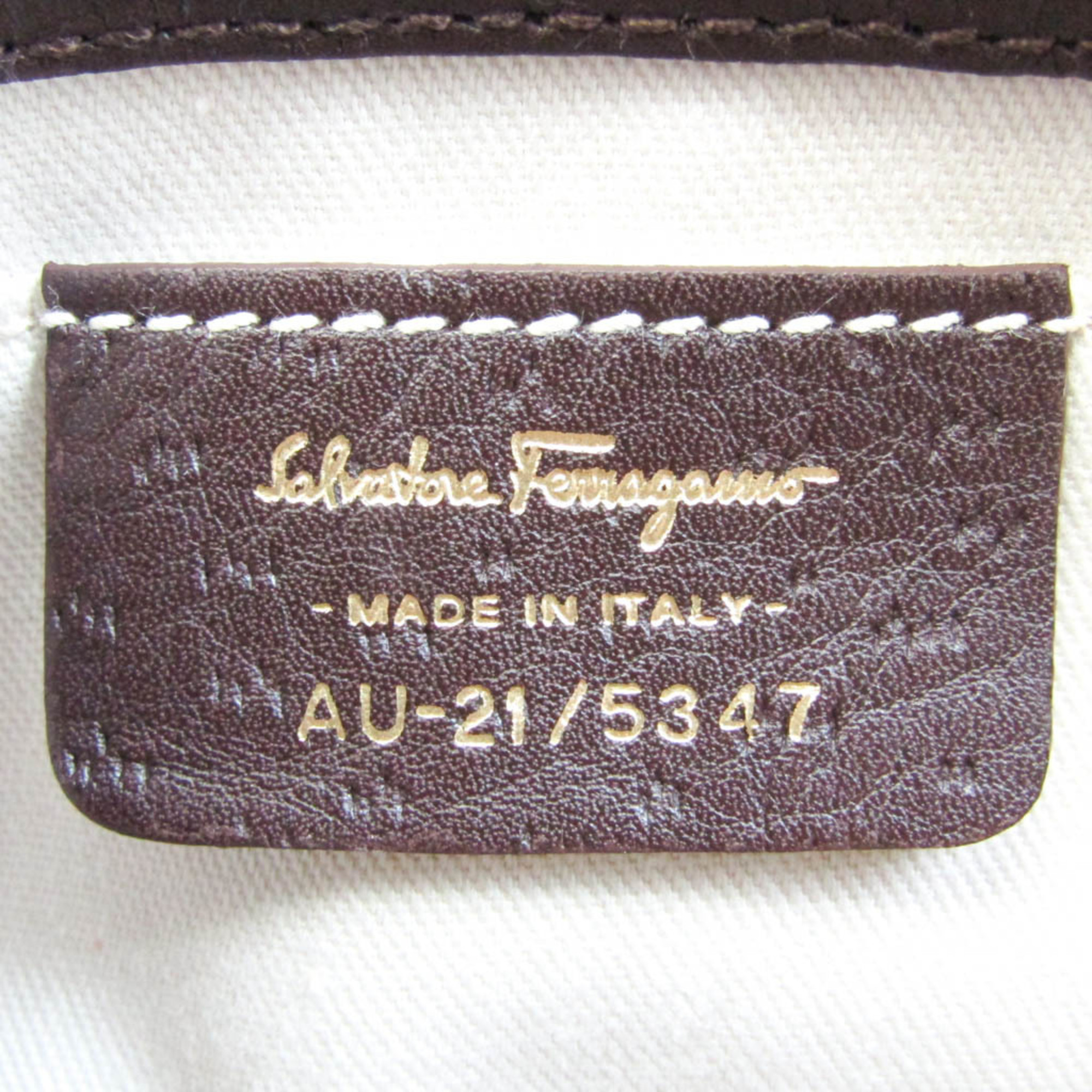 Salvatore Ferragamo AU-21 5347 Women's Leather,Nylon Shoulder Bag Dark Brown,Multi-color