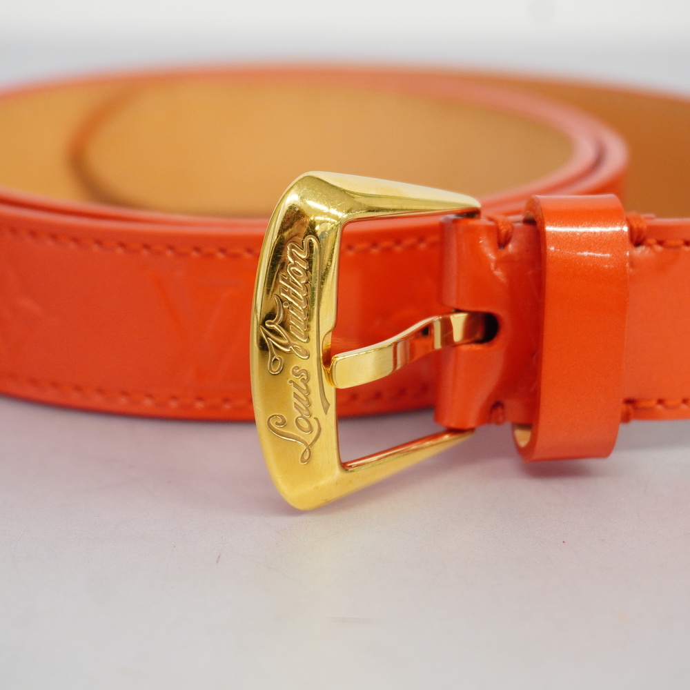 Auth Louis Vuitton Monogram Vernis Sunture Phoenix 25MM Orange Sunset Belt